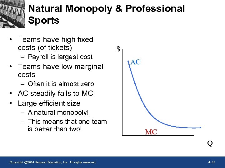 Natural Monopoly & Professional Sports • Teams have high fixed costs (of tickets) –