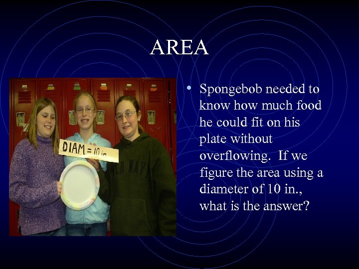 AREA • Spongebob needed to know how much food he could fit on his