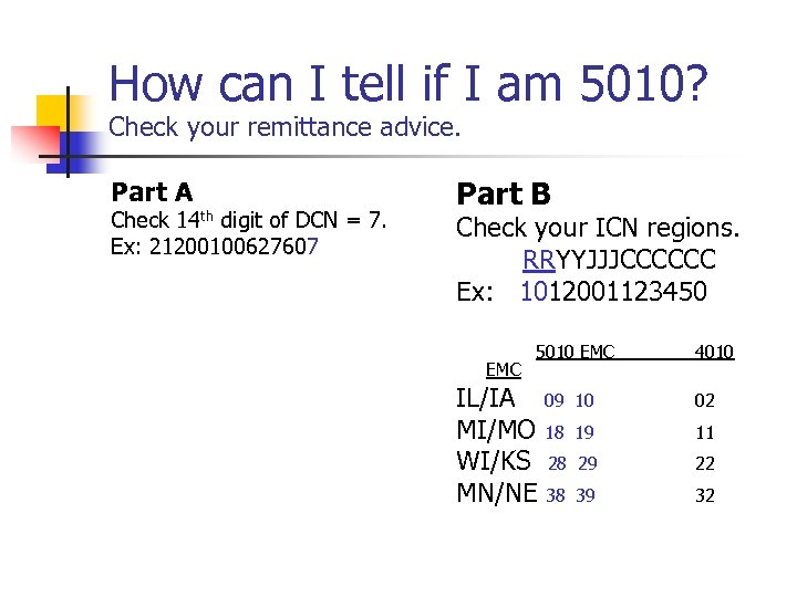 How can I tell if I am 5010? Check your remittance advice. Part A