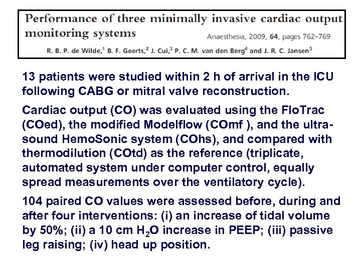 13 patients were studied within 2 h of arrival in the ICU following CABG