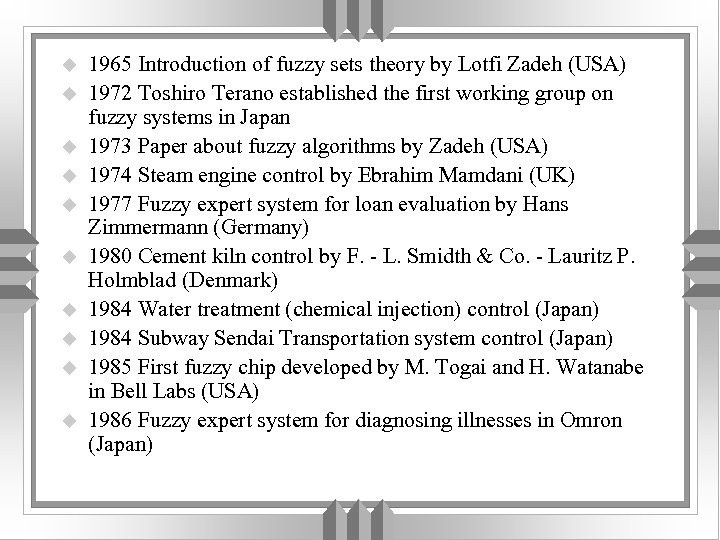 u u u u u 1965 Introduction of fuzzy sets theory by Lotfi Zadeh