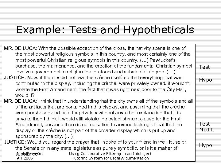 Example: Tests and Hypotheticals MR. DE LUCA: With the possible exception of the cross,