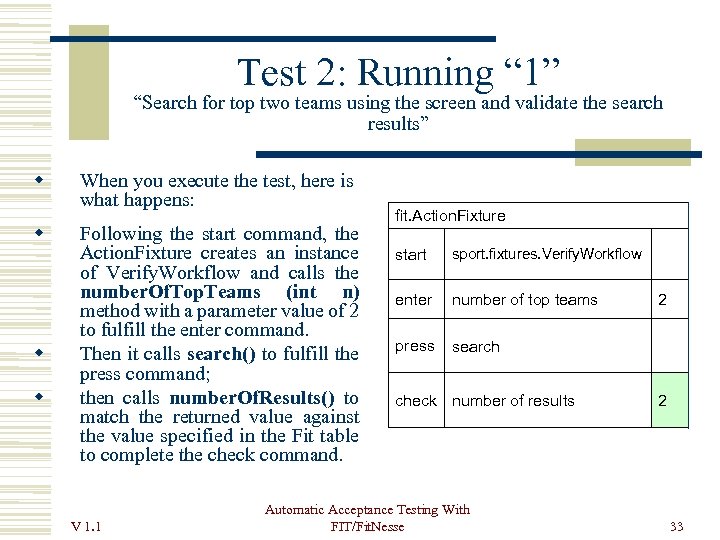 Test 2: Running “ 1” “Search for top two teams using the screen and