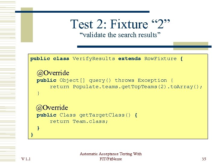 Test 2: Fixture “ 2” “validate the search results” public class Verify. Results extends