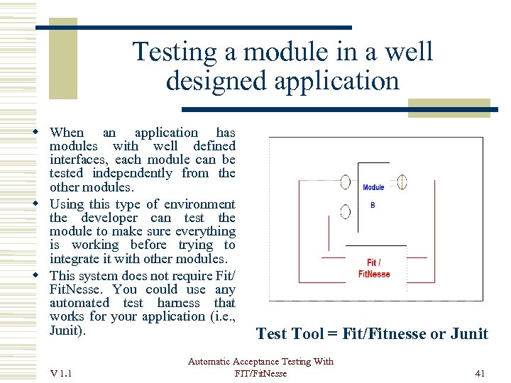 Testing a module in a well designed application When an application has modules with