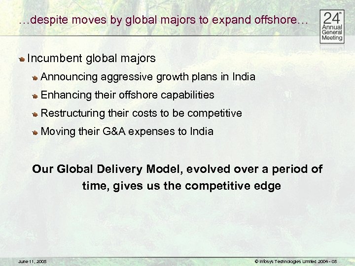 …despite moves by global majors to expand offshore… Incumbent global majors Announcing aggressive growth