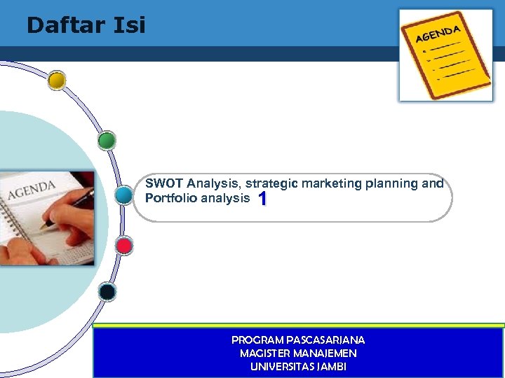 Daftar Isi SWOT Analysis, strategic marketing planning and Portfolio analysis 1 PROGRAM PASCASARJANA MAGISTER