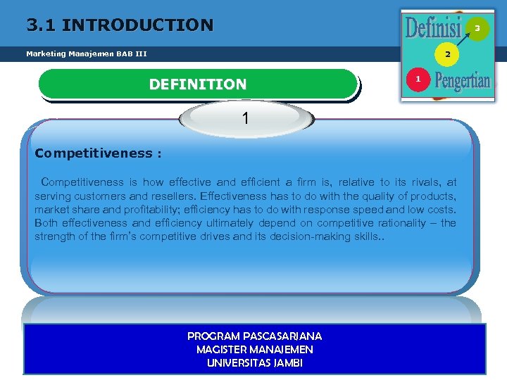 3. 1 INTRODUCTION 3 Marketing Manajemen BAB III 2 DEFINITION 1 1 Competitiveness :
