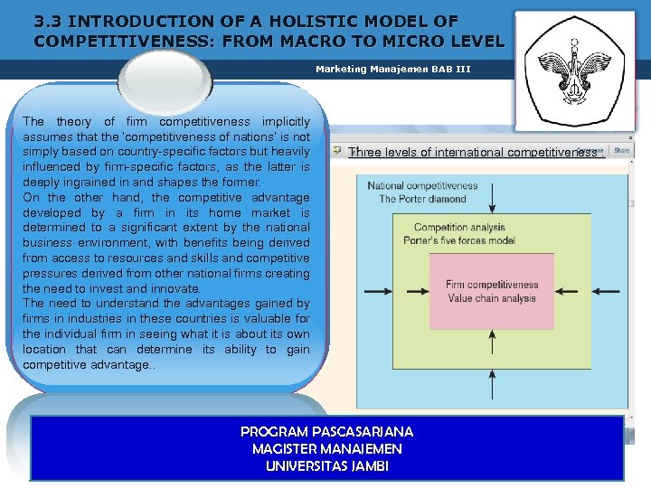 3. 3 INTRODUCTION OF A HOLISTIC MODEL OF COMPETITIVENESS: FROM MACRO TO MICRO LEVEL
