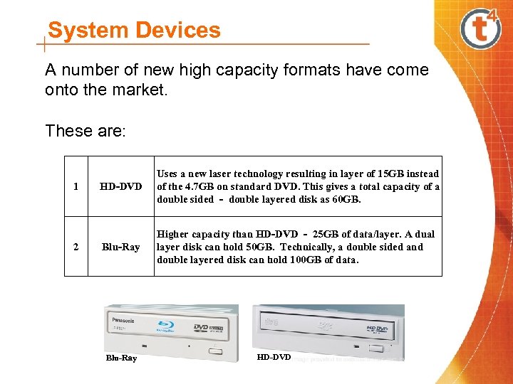 System Devices A number of new high capacity formats have come onto the market.