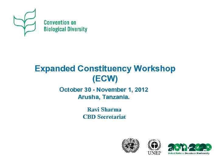 Expanded Constituency Workshop (ECW) October 30 - November 1, 2012 Arusha, Tanzania. Ravi Sharma