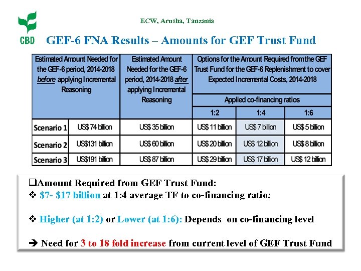 ECW, Arusha, Tanzania GEF-6 FNA Results – Amounts for GEF Trust Fund q. Amount