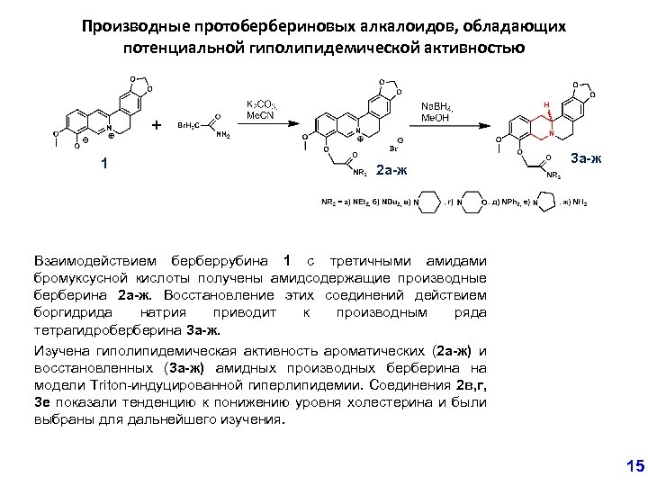 Производные протобербериновых алкалоидов, обладающих потенциальной гиполипидемической активностью 1 2 а-ж 3 а-ж Взаимодействием берберрубина