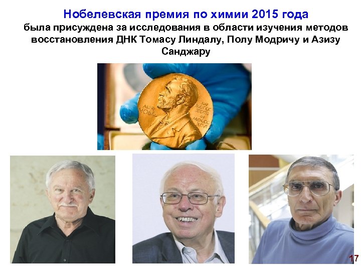 Нобелевская премия по химии 2015 года была присуждена за исследования в области изучения методов