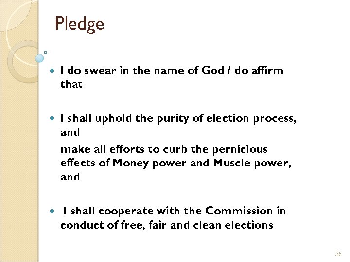 Pledge I do swear in the name of God / do affirm that I