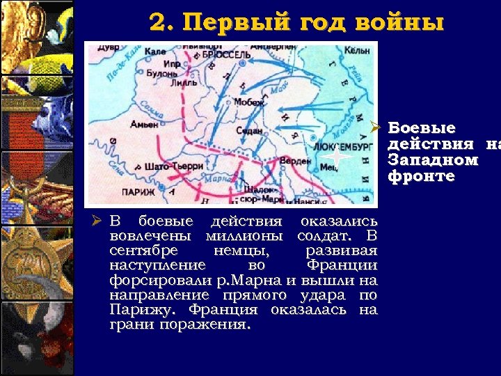 2. Первый год войны Ø Боевые действия на Западном фронте Ø В боевые действия