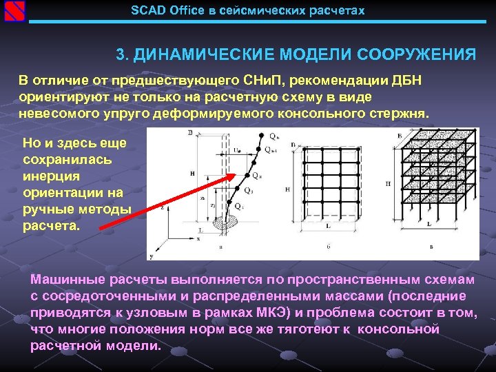 SCAD Office в сейсмических расчетах 3. ДИНАМИЧЕСКИЕ МОДЕЛИ СООРУЖЕНИЯ В отличие от предшествующего СНи.