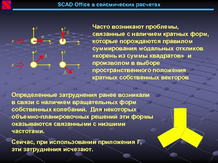 SCAD Office в сейсмических расчетах Часто возникают проблемы, связанные с наличием кратных форм, которые