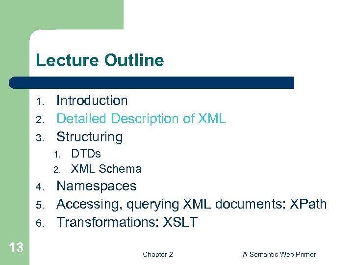 Lecture Outline 1. 2. 3. Introduction Detailed Description of XML Structuring 1. 2. 4.