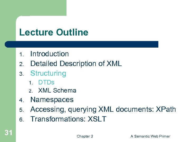 Lecture Outline 1. 2. 3. Introduction Detailed Description of XML Structuring 1. 2. 4.