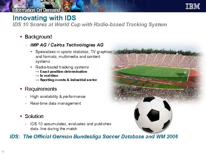 Innovating with IDS 10 Scores at World Cup with Radio-based Tracking System § Background