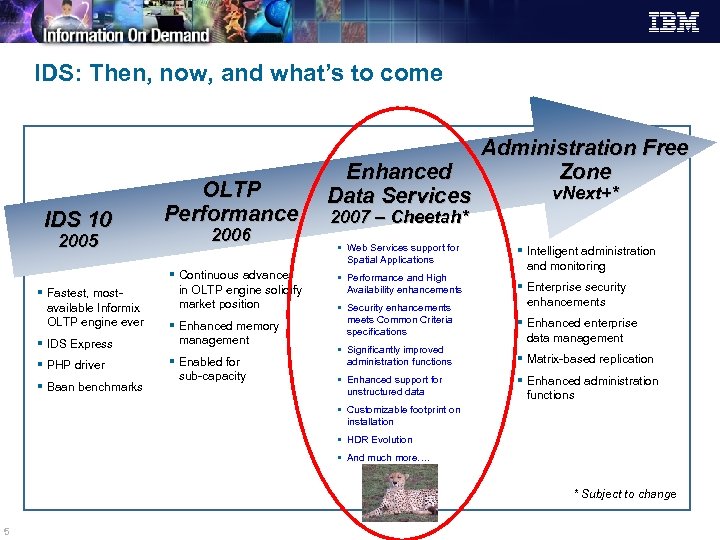 IDS: Then, now, and what’s to come IDS 10 2005 § Fastest, mostavailable Informix