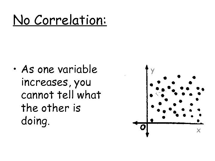 No Correlation: • As one variable increases, you cannot tell what the other is