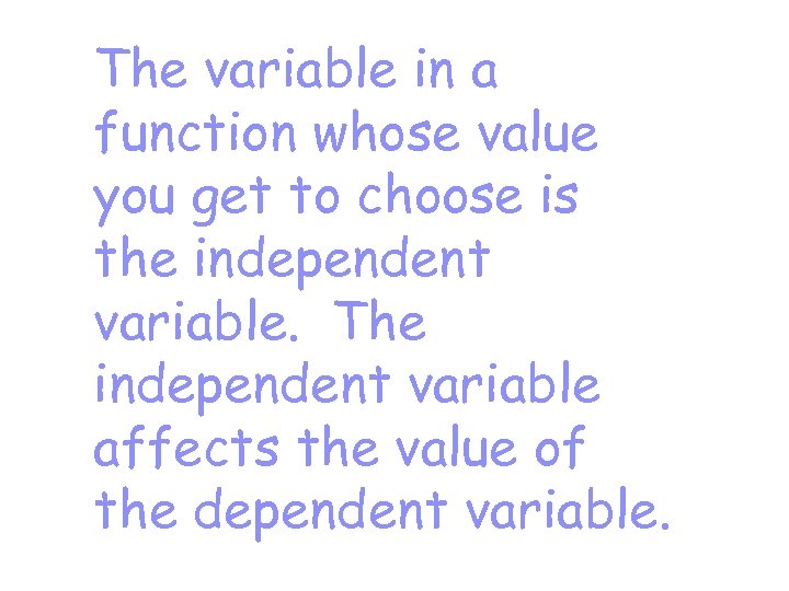 The variable in a function whose value you get to choose is the independent