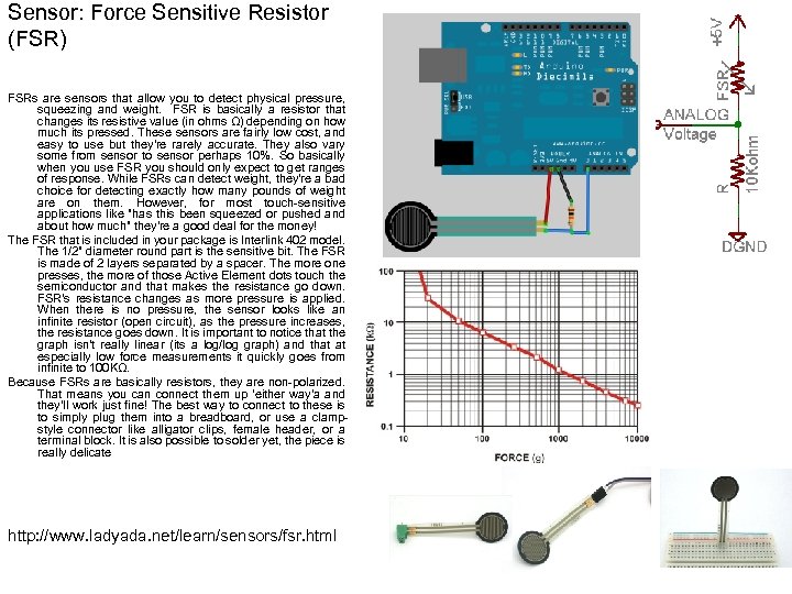 Sensor: Force Sensitive Resistor (FSR) FSRs are sensors that allow you to detect physical