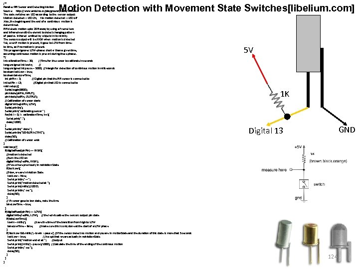 /* Parallex PIR Sensor and Detecting Motion Source: http: //www. arduino. cc/playground/Code/PIRsense The code