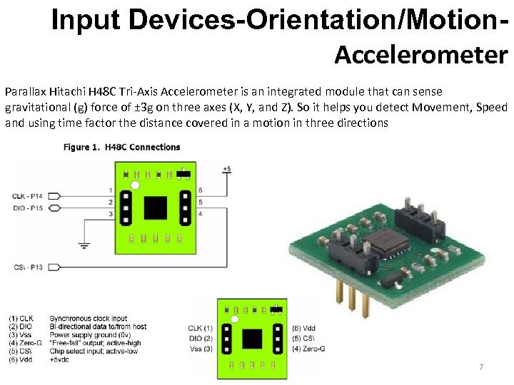 Input Devices-Orientation/Motion. Accelerometer Parallax Hitachi H 48 C Tri-Axis Accelerometer is an integrated module