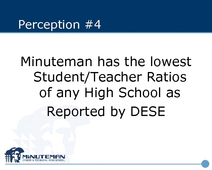 Perception #4 Minuteman has the lowest Student/Teacher Ratios of any High School as Reported