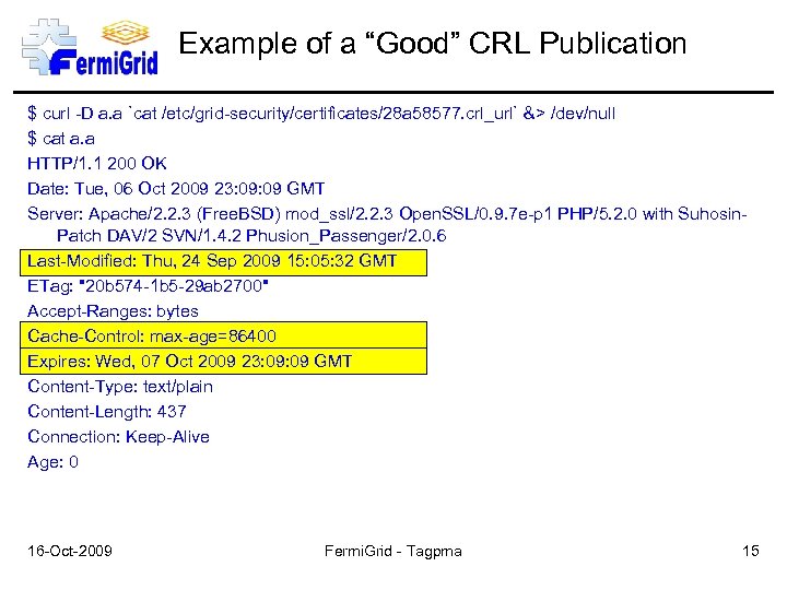 Example of a “Good” CRL Publication $ curl -D a. a `cat /etc/grid-security/certificates/28 a