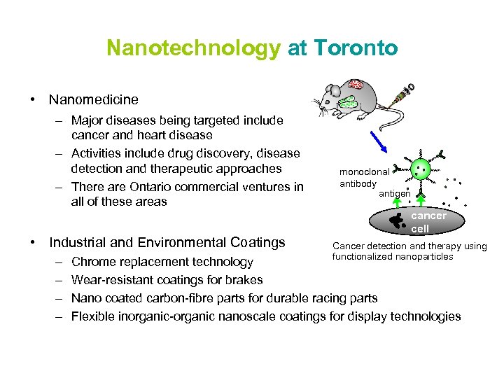 Nanotechnology at Toronto • Nanomedicine – Major diseases being targeted include cancer and heart