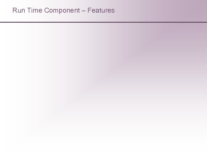 Run Time Component – Features 