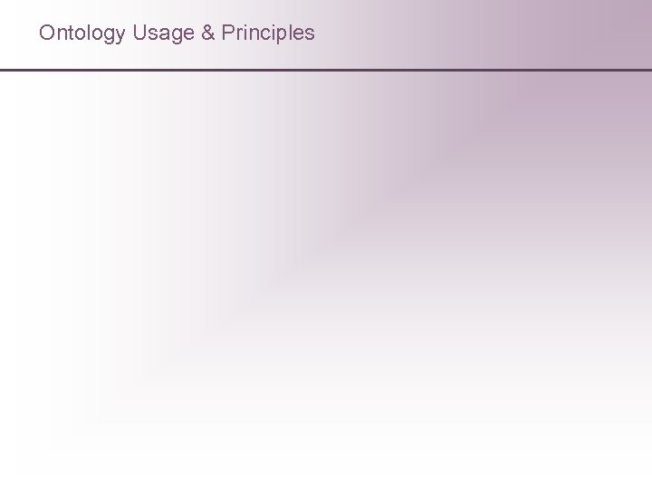 Ontology Usage & Principles 