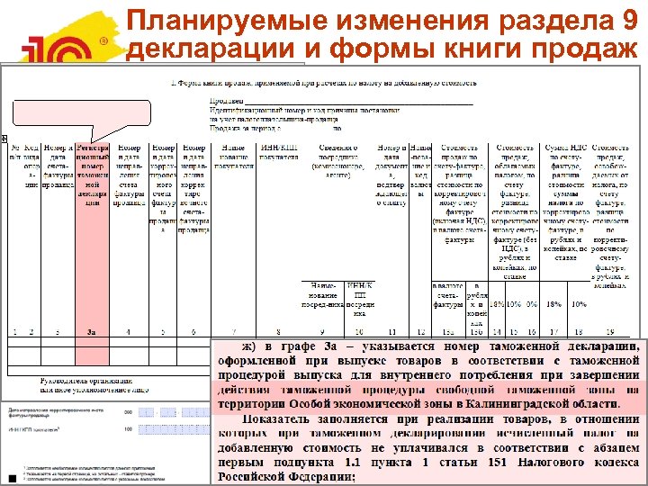 Планируемые изменения раздела 9 декларации и формы книги продаж 