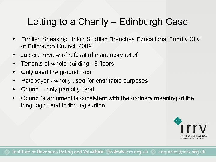 Letting to a Charity – Edinburgh Case • English Speaking Union Scottish Branches Educational