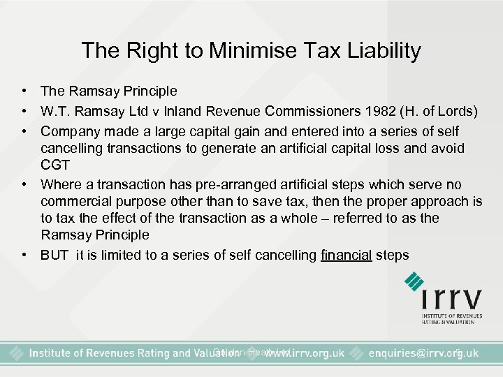 The Right to Minimise Tax Liability • The Ramsay Principle • W. T. Ramsay