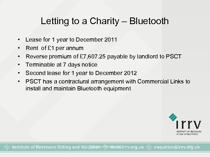 Letting to a Charity – Bluetooth • • • Lease for 1 year to