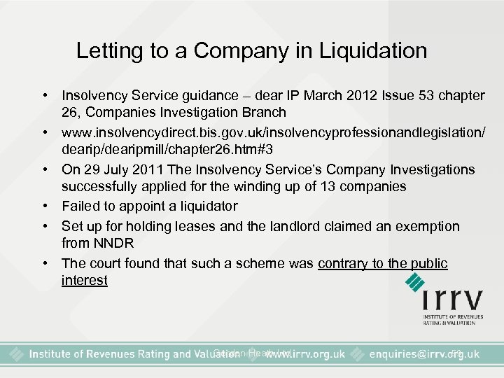 Letting to a Company in Liquidation • Insolvency Service guidance – dear IP March