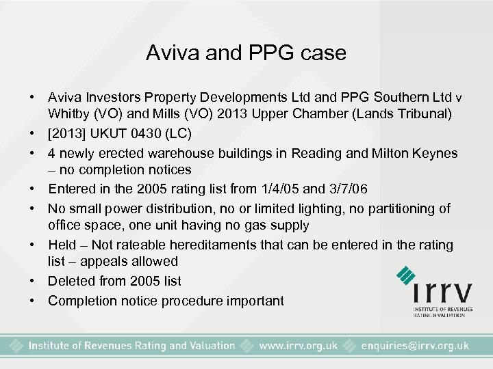 Aviva and PPG case • Aviva Investors Property Developments Ltd and PPG Southern Ltd