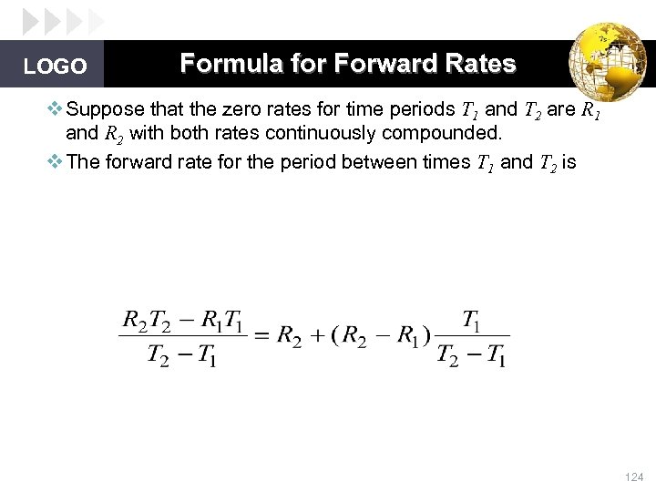 LOGO Formula for Forward Rates v Suppose that the zero rates for time periods