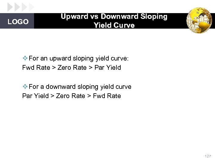 LOGO Upward vs Downward Sloping Yield Curve v For an upward sloping yield curve: