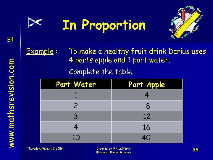 In Proportion S 4 www. mathsrevision. com Example : To make a healthy fruit