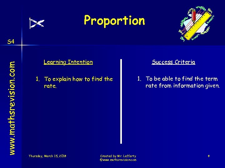Proportion www. mathsrevision. com S 4 Learning Intention Success Criteria 1. To explain how