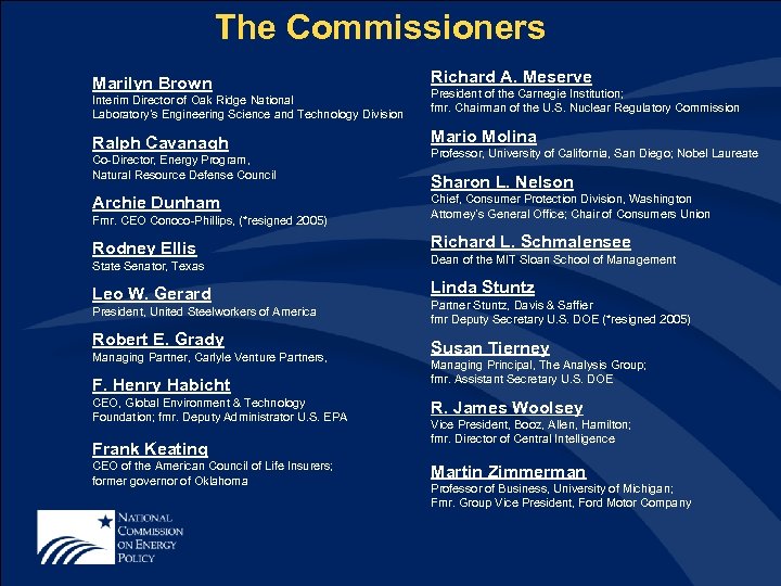 The Commissioners Marilyn Brown Interim Director of Oak Ridge National Laboratory’s Engineering Science and