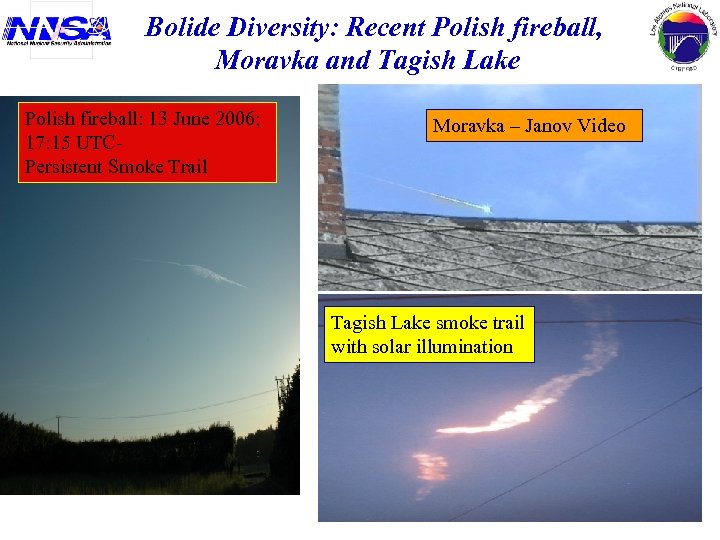 Bolide Diversity: Recent Polish fireball, Moravka and Tagish Lake Polish fireball: 13 June 2006;