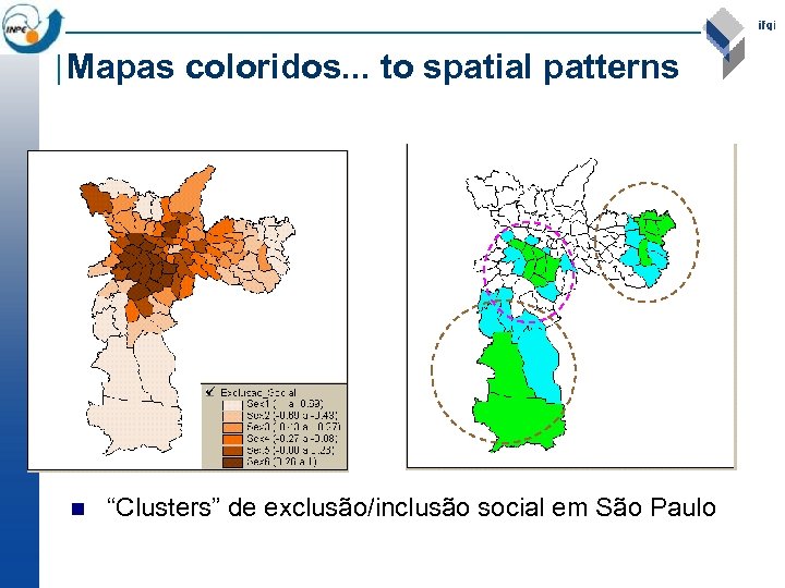 Mapas coloridos. . . to spatial patterns n “Clusters” de exclusão/inclusão social em São