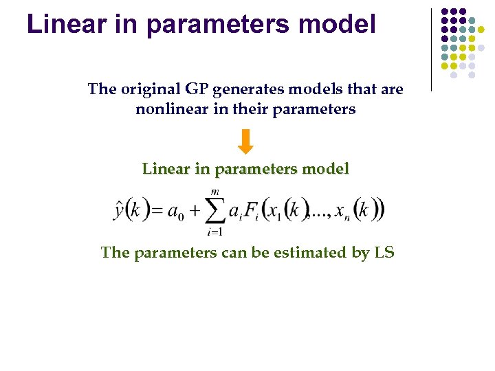 Linear in parameters model The original GP generates models that are nonlinear in their